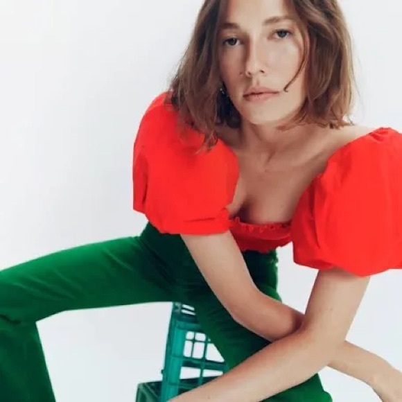 Zara red puff sleeve top - Picture 4 of 4